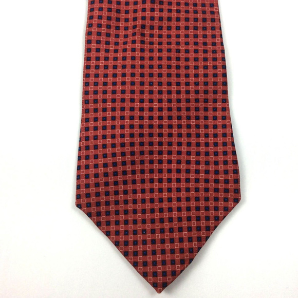 Tommy Hilfiger Mens Tie Red Navy Blue Silk Checker - Picture 1 of 8